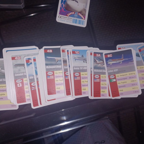 Super Trumpf card game like new with airplane theme by F.X. Schmid