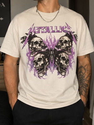 Metallica Band Tee Off White used with Skull Print Unisex XL