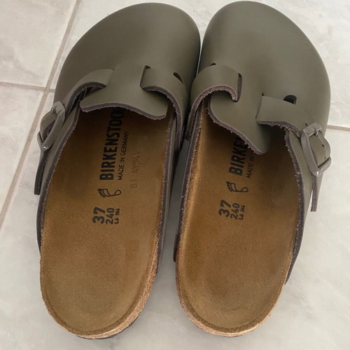 Birkenstock Boston mules, concrete gray leather