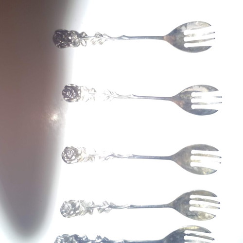 Vintage set of 5 silver-plated rose forks