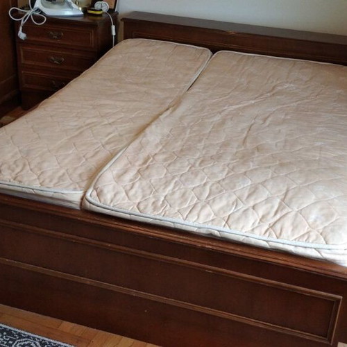 Wooden double bed used 220x158 cm with storage headboard