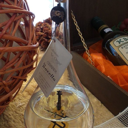 Italian grappa in handmade blown glass bottle new