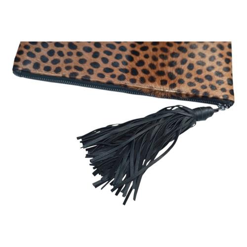Wings Nora Calf Hair Leopard Print Leather Tassel Clutch Bag used