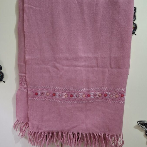 Pashmina pink with embroidered details and fringes like new