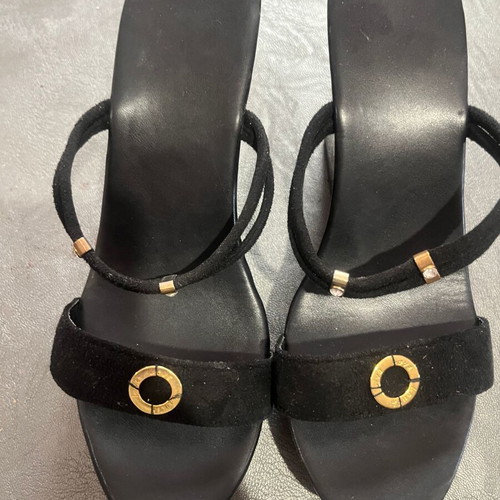 Platform sandals Black & Gold size 39 like new, synthetic suede