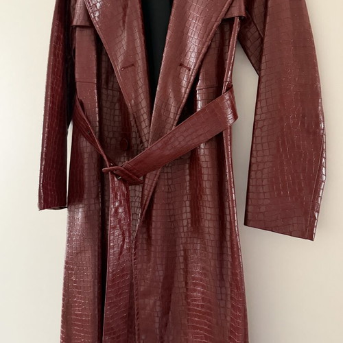 Bordeaux coat in retro style, eco leather, size S/M