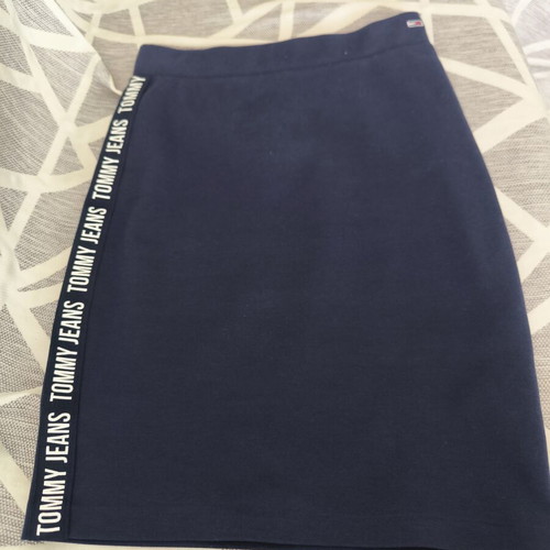 Tommy Hilfiger jeans midi skirt, blue, logo on both sides, cotton
