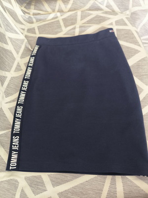 Tommy Hilfiger jeans midi skirt, blue, logo on both sides, cotton