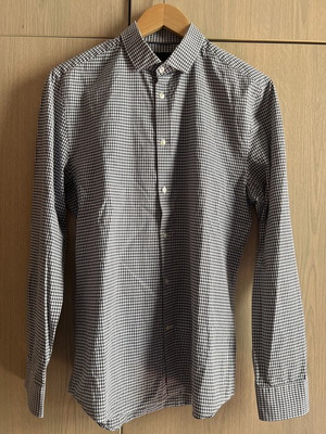 H&M men's gingham check shirt size M like new, navy and white