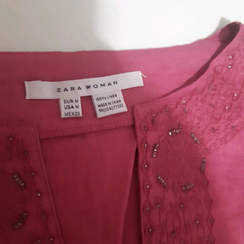 Boho dress Zara new, linen, fuchsia, embroidered, size M
