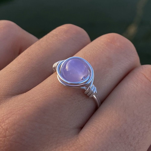 Stainless steel ring with purple stone new, handmade