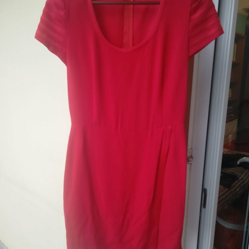 Women's vintage suit used, dress, jacket and belt, red crepe, small