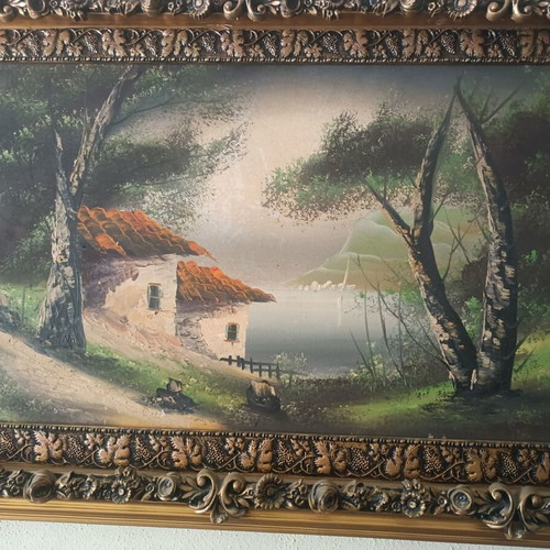 Oil painting with carved frame from the previous century, new