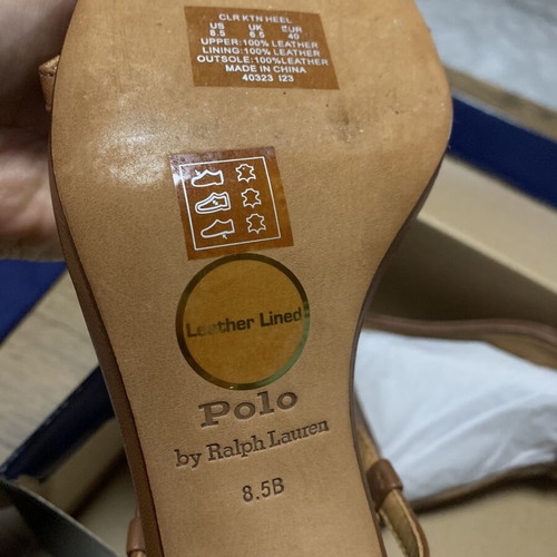 Polo Ralph Lauren Lambskin Kitten Heel Sandals Size 40 Brown New