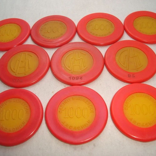 Casino Mauresque Arcachon France 10 rare numbered chips 1950s like new