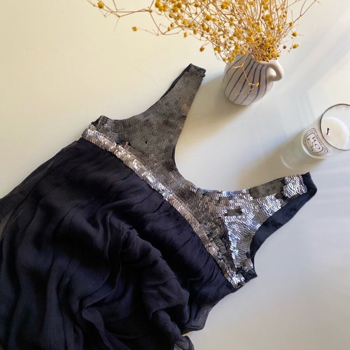 Toi&Moi blouse with sequins silk like new, black, size S