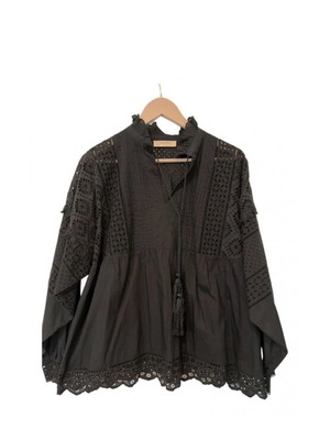 Twinset blouse with English embroidery like new, black, size M/L