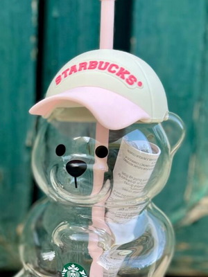 Starbucks Bearista Cup collectible with pink cap and straw
