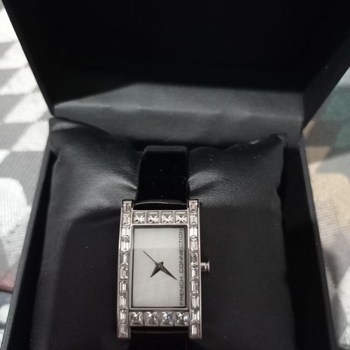 French Connection wristwatch women's new with rhinestones, black