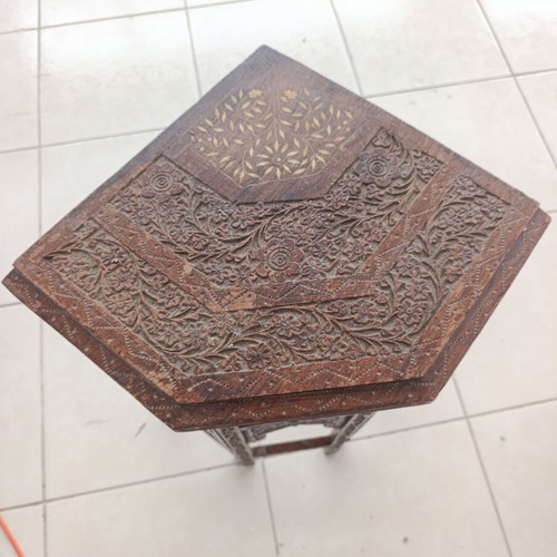 Antique Anglo-Indian Corner Table with Hand-Carved Inlay Decoration