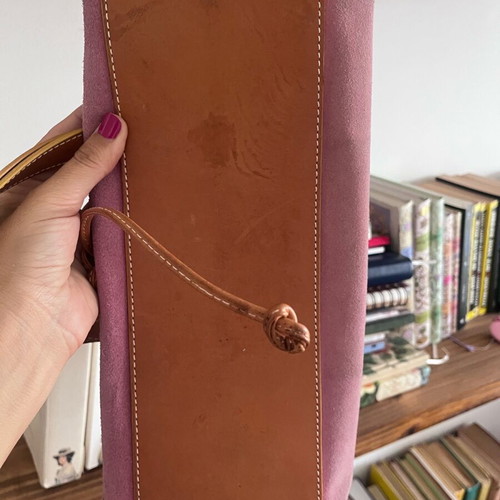Stefanel leather suede handbag used, pink with floral design