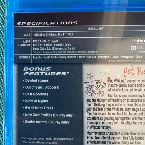 High School Musical movie pack 3 DVDs and 1 Blu-ray like new with subtitles
