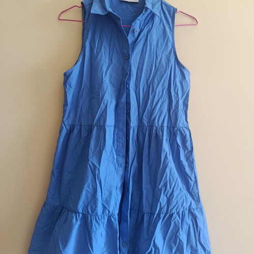 Pink Woman sleeveless mini shirt dress like new, blue