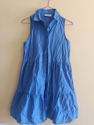 Pink Woman sleeveless mini shirt dress like new, blue
