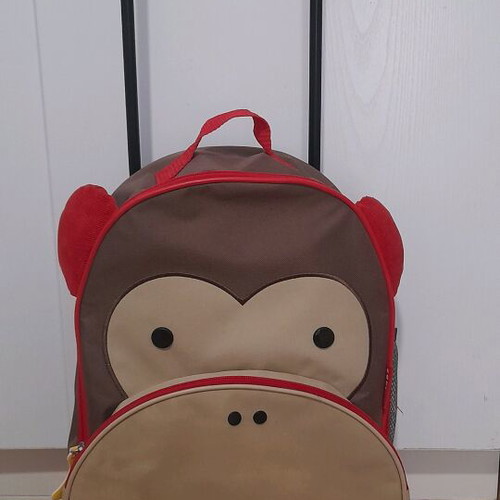 Skip Hop Zoo Monkey Kids Suitcase used, brown and red