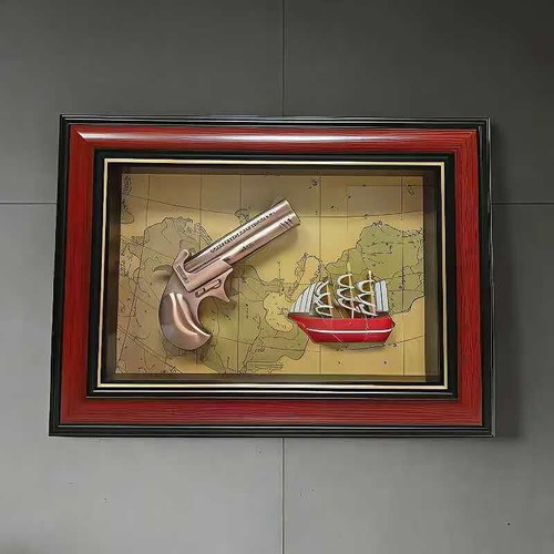 Wall panel with pistol and ship new, plastic and glass