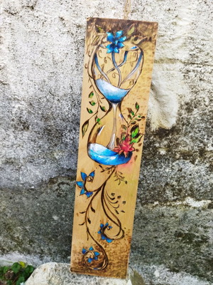 Hourglass pyrography painting hanging 46x11cm
