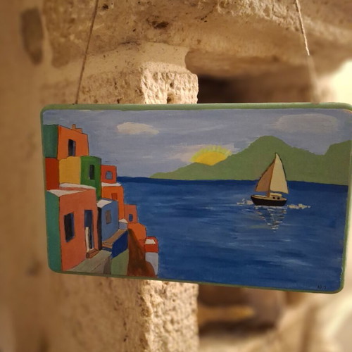 Handmade hanging art with sea theme