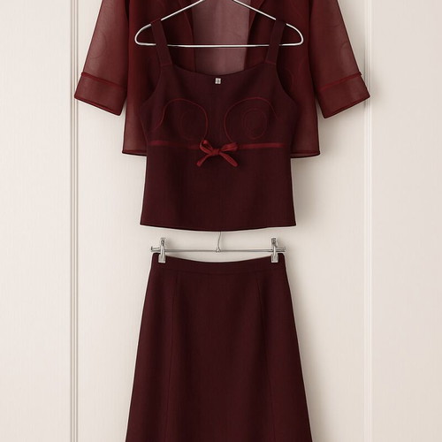Burgundy 3-Piece Set Jacket Top and Long Skirt Like New