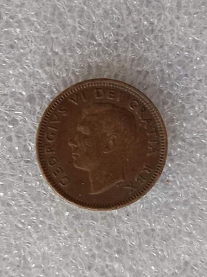 Canada 1 Cent Coin used, King George VI, maple leaves