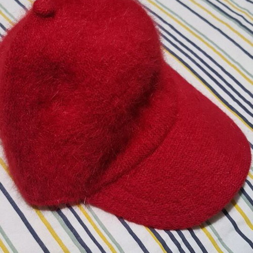 Fur hat like new, red, size S