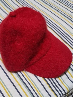 Fur hat like new, red, size S