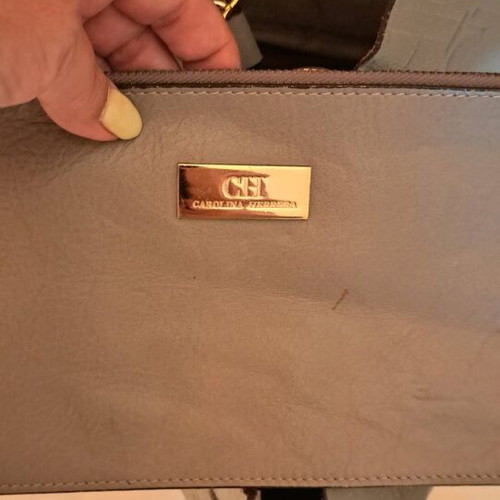 Carolina Herrera leather shoulder bag used, grey beige