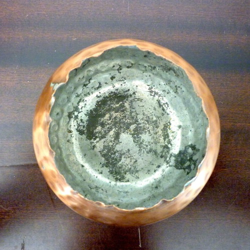 Vintage hammered bronze and copper fondue pot used
