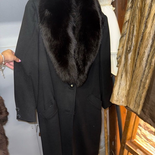 Coat black with genuine mink collar used, size M/L