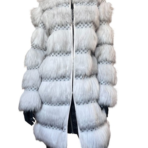 Guess long ice grey faux fur coat like new, size S