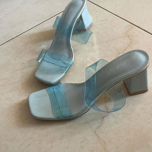 Mule blue used, low square heel, summer comfortable
