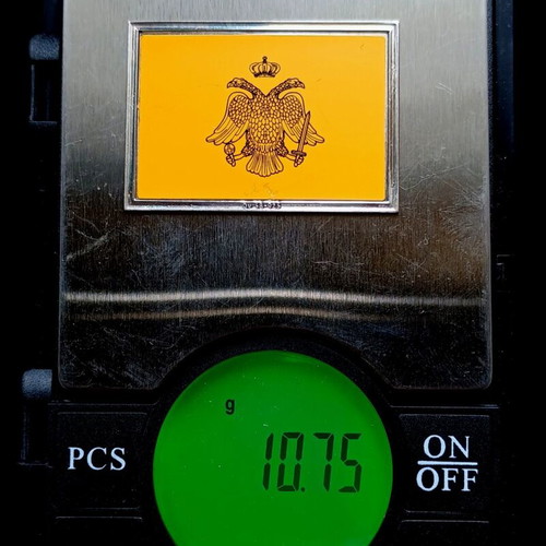 Silver bar 0.925 with colored silk screen printing of Byzantine Empire flag like new
