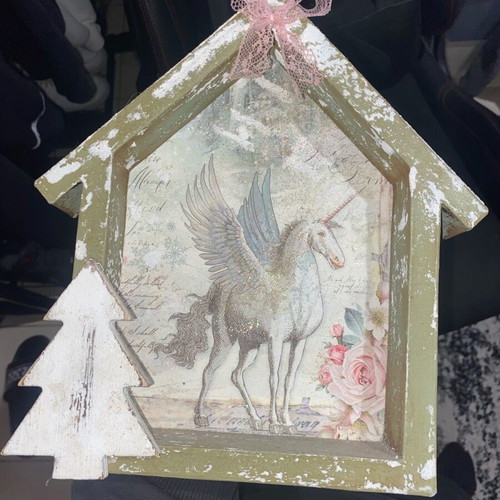 Wooden decorative item like new with unicorn design