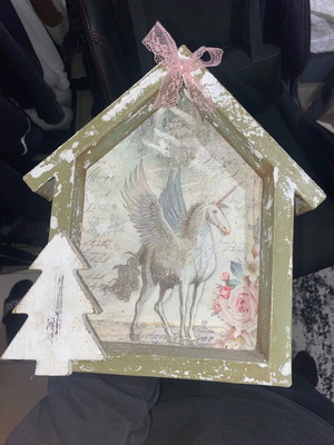 Wooden decorative item like new with unicorn design