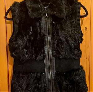 Lynne Black sleeveless jacket with fake fur and leather Size M