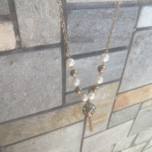 Women's necklace long with stones, new, gold color