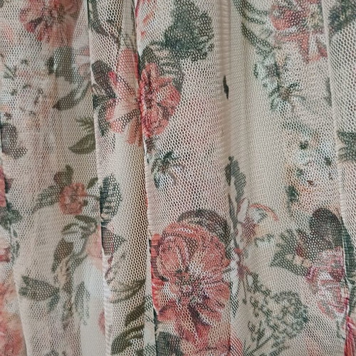 Maxi floral skirt high-waisted with elastic, new, beige and pink