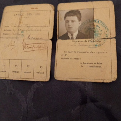 Student ID 1926 used, Greek student in Mulhouse France with photo and stamp
