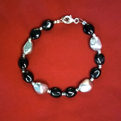 Handmade Silver 925 Bracelet with Black Onyx 19 cm like new