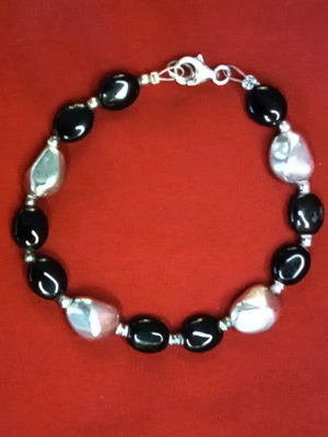 Handmade Silver 925 Bracelet with Black Onyx 19 cm like new